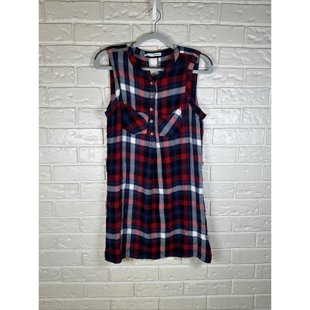 Maurice's Size‎ M Plaid Mini Dress Sleeveless Tumblr Grunge Red White & Blue